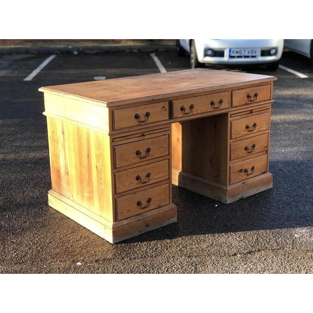 Large Pine Pedestal Desk For Sale - Image 5 of 12