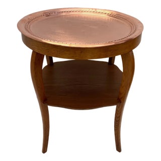 Vintage Art Deco Oak Round Side Table, 1930s For Sale