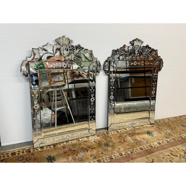 Venetian Cut + Etched Glass Gypsy Wall Mirror For Sale - Image 9 of 14