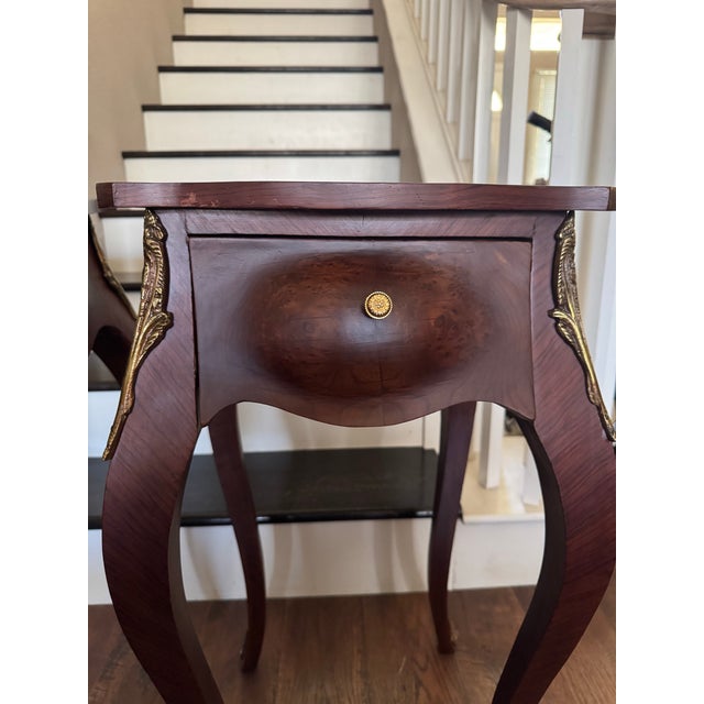 Wood Pair of Vintage French Bombé Side Tables For Sale - Image 7 of 10