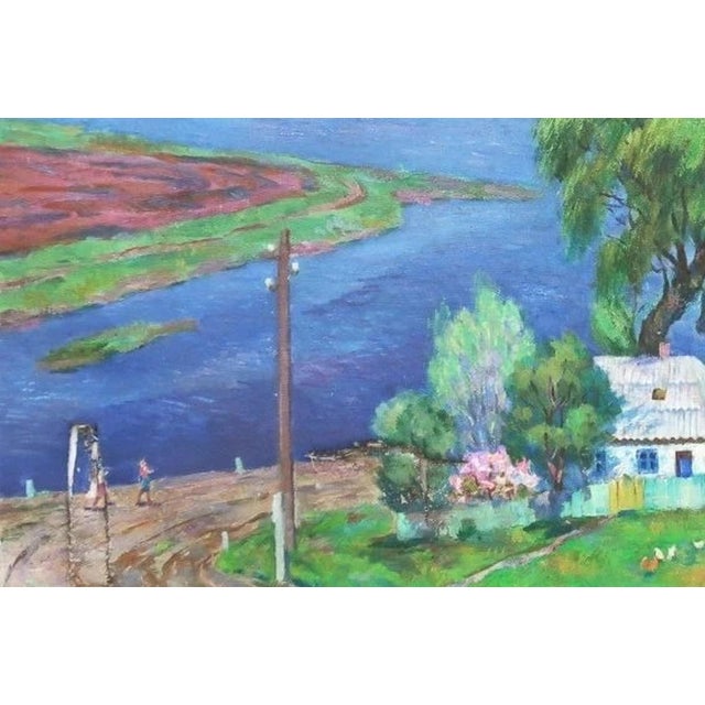 1970s Vintage Ukrainian Rural Landscape Painting, Impressionism Art 100-150 For Sale - Image 5 of 6
