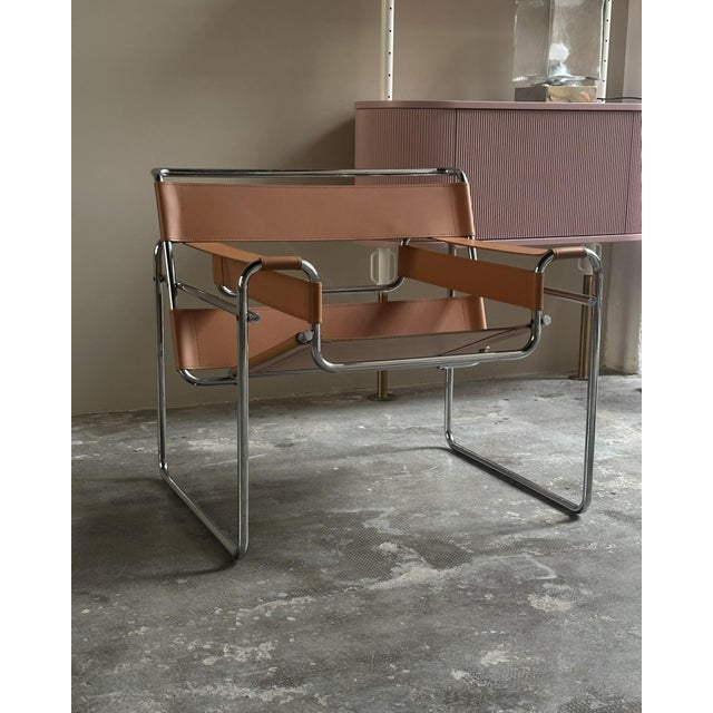 Wassily B3 armchair, designed by Marcel Breuer in 1929 and produced by Gavina around the 1970s. The armchair has a chromed...