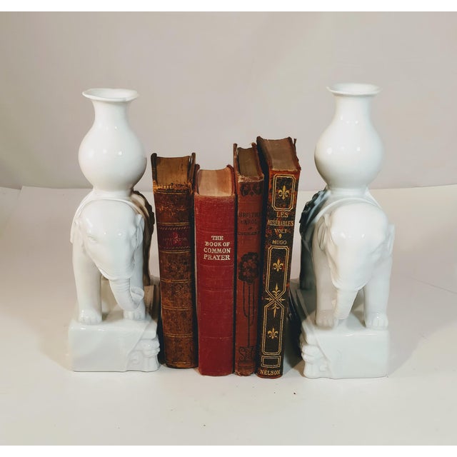 Vintage Elephant Bookends Pottery White Howdah Indian ...