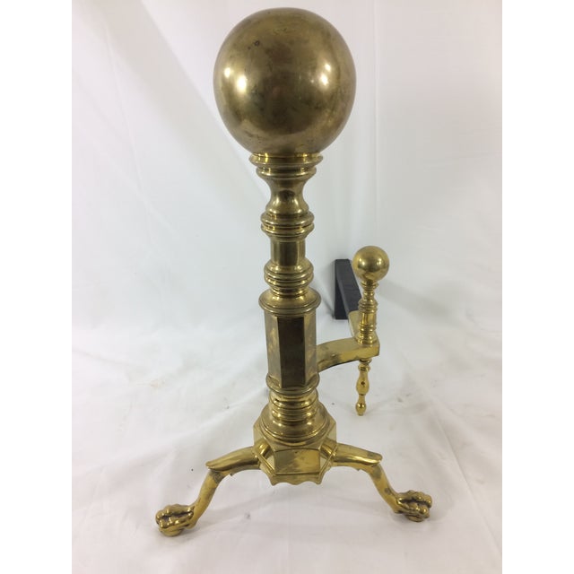 English Brass Cannonball Andirons - A Pair For Sale - Image 3 of 8