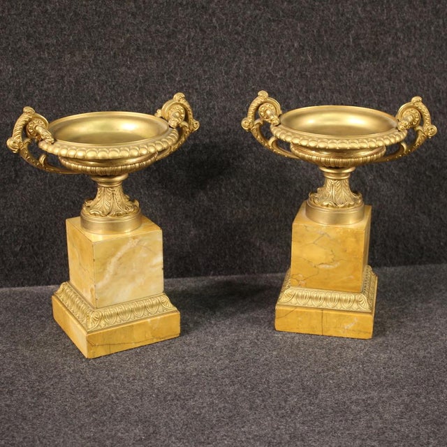 Gilded Bronze and Yellow Marble Centerpieces, 1930, Set of 2 For Sale - Image 13 of 13