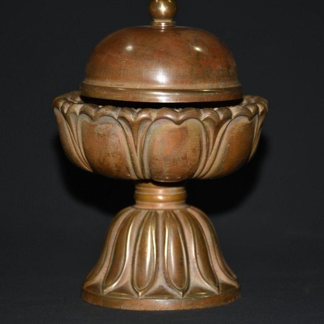 Traditional Vintage Copper Tiered Lotus Base Bell With Domed Cover For Sale - Image 3 of 9