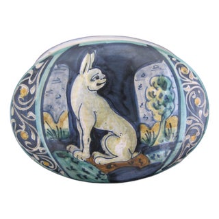 Castelli Italian Majolica Rabbit With Human Face Oval Pottery Box With Lid For Sale