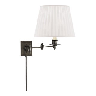 Visual Comfort Signature Triple Swing Arm Wall Lamp in Bronze with Silk Shade For Sale