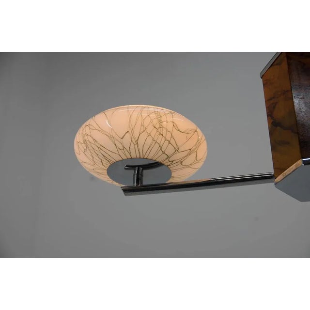 Art Deco Wood Chrome and Glass Chandelier, 1940s For Sale - Image 10 of 13