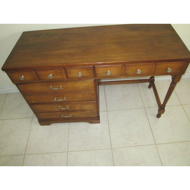 Traditional 1980s Ethan Allen Style Student Desk 4 Drawer Maple For Sale - Image 3 of 12