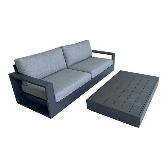 Rh Outdoor Aluminum Sofa + Rectangular Coffee Table, Slate For Sale