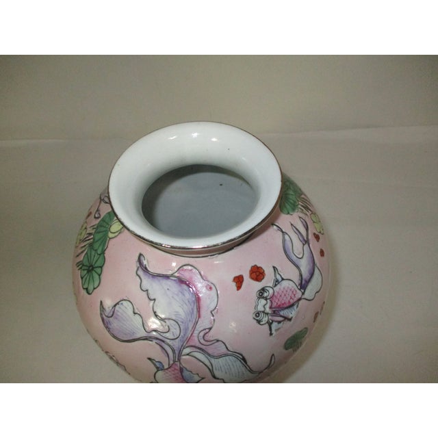 Vintage Chinese Goldfish Porcelain Vase For Sale - Image 6 of 8