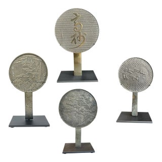 Japanese Geisha Bronze Hand Mirrors- A Set of 4 For Sale
