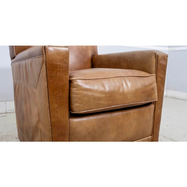 Animal Skin Stickley Worn & Distressed Leather Club Chair For Sale - Image 7 of 15