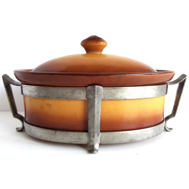 Metal Mid 20th Century French La Silicite Depose Brown Faience Terrine For Sale - Image 7 of 7