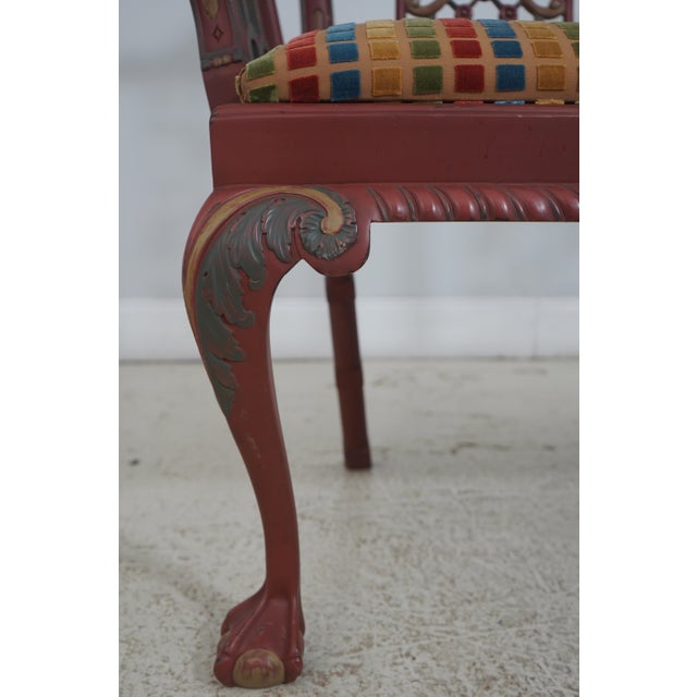Brown Chinese Chippendale Style Painted Finish Settee Bench For Sale - Image 8 of 18