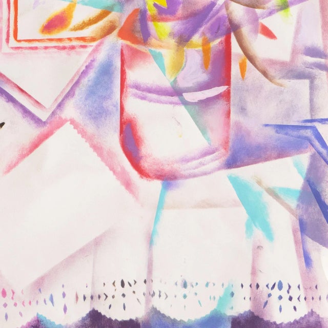 'Still Life of Pastis and Peaches on a Lace Tablecloth' by Ramon Moscardo, Prismatic Modernist Gouache For Sale In Monterey, CA - Image 6 of 11