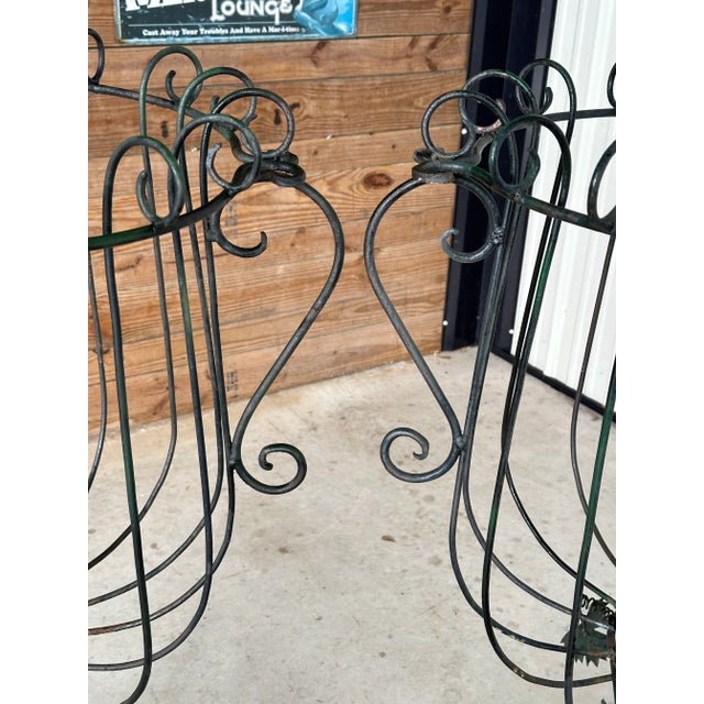 Metal Pair of Antique French Wrought Iron Garden Urn Planters With Grapevine Motif For Sale - Image 7 of 12