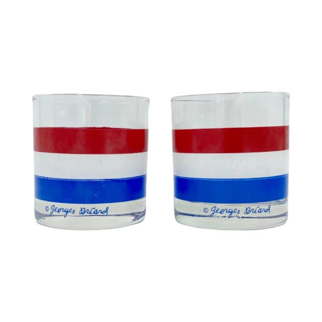 Mid 20th Century Vintage Georges Briard Red, White & Blue Stripes Rocks Cocktail Glasses- Set of 4 For Sale In Washington DC - Image 6 of 12