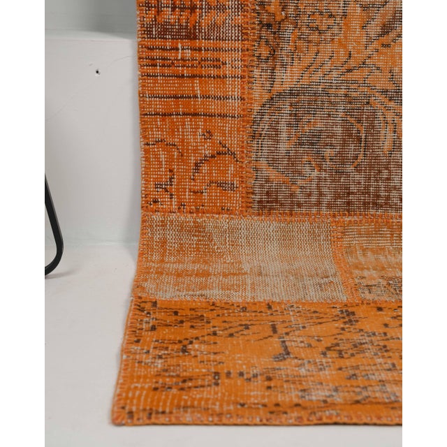 1970s Vintage Orange Patchwork Turkish Runner Rug - Handwoven Boho Carpet For Sale - Image 5 of 10
