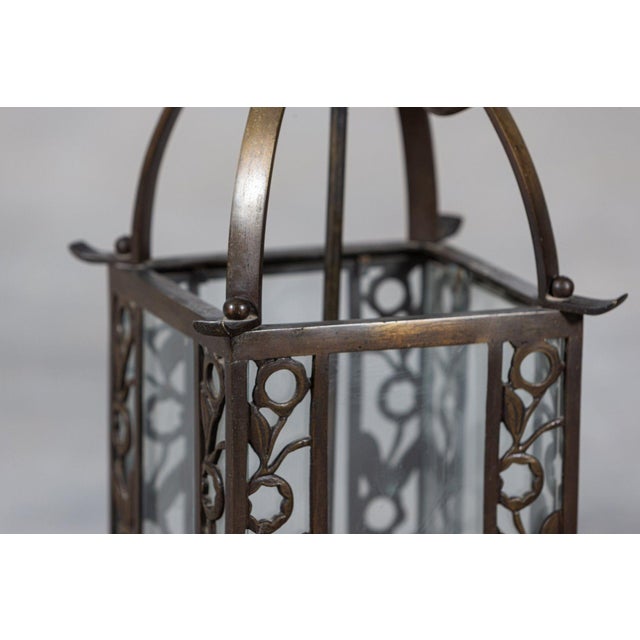 Circa 1920. French bronze hall lantern. W24 x D24 x H62cm. Up to 250V (Europe/UK Standard).The wiring of this item may be...