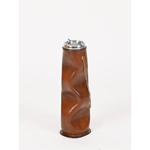 Brown Mid-Century Pleated Leather and Brass Floor Ashtray from Nova Tecno, Italy, 1960s For Sale - Image 8 of 17