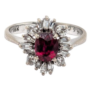 Gia Certified Natural Oval Sri Lankan Ruby & Diamond Halo in 18k White Gold Ring, Size 6 For Sale