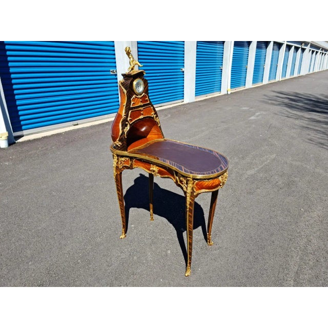 Lady French Style Marquetry Gilt Bronze Desk/Table With Clock for Home and Office. For Sale - Image 13 of 13