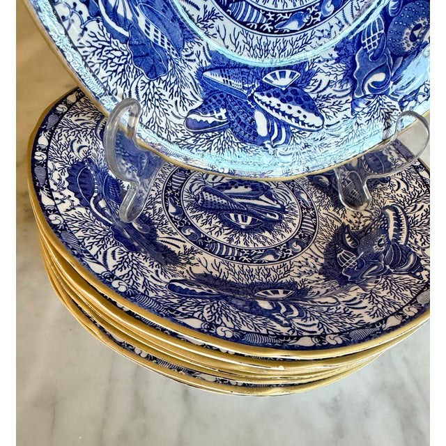 Mottahedeh Torquay Porcelain SET of 8 Bowls Classic Torquay Shell Pattern in bright white porcelain and blue shells and...