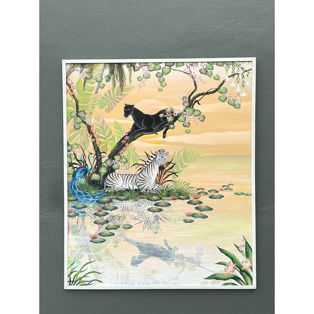 Vintage Monumental 1999 Original Jungle Painting Oil on Canvas For Sale - Image 4 of 12