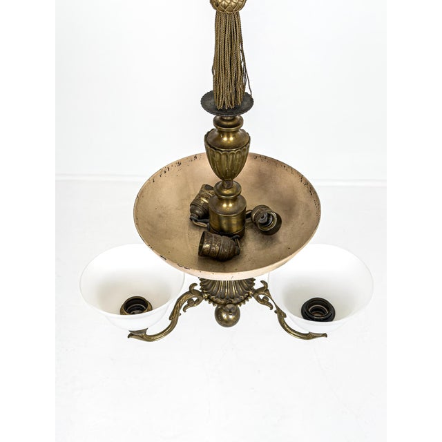1940s Swedish Grace Three-Arm Chandelier in Brass by Harald Notini Böhlmarks, 1930 For Sale - Image 5 of 9