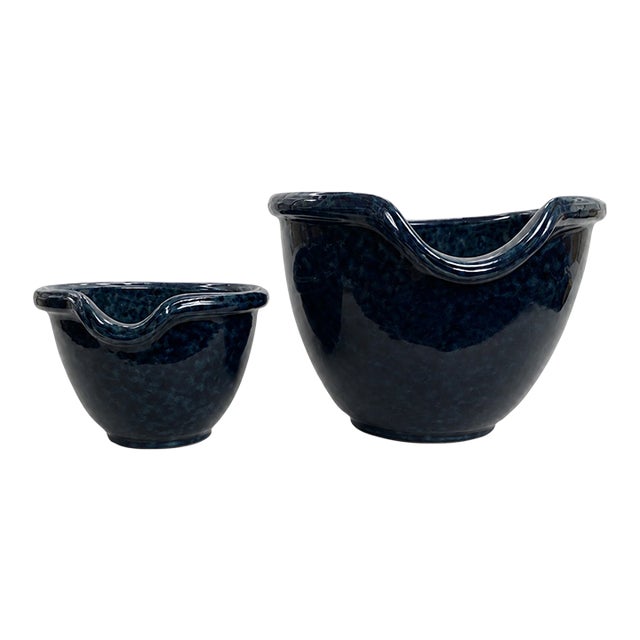 Vintage Bennington Potters Blue Agate Nesting Pouring Bowls – Set of 2 For Sale