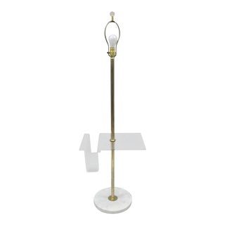Vintage Brass Marble Floor Lamp with Magazine Table For Sale