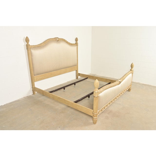Baker Furniture Company Henredon Style French Regency Louis XVI Cream Crackle Lacquered Upholstered King Size Bed For Sale - Image 4 of 14