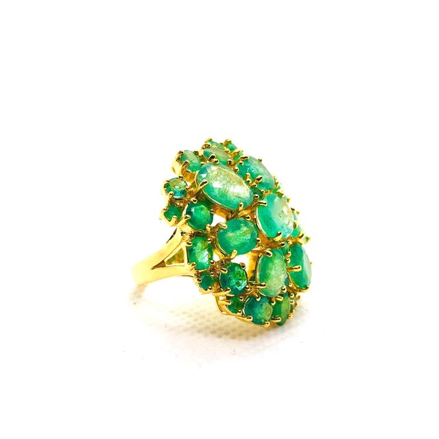 Bochic “Capri” Vintage Natural Emerald Retro Cluster Ring Set In 18K Gold & Silv For Sale - Image 9 of 11
