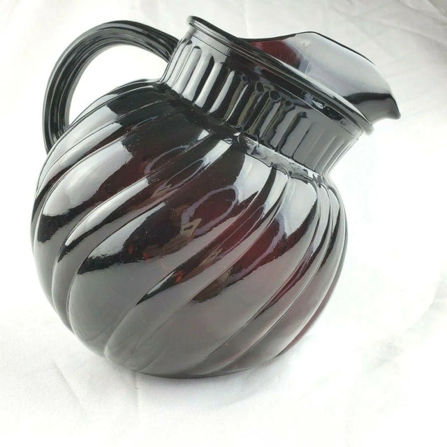Glass Mid-Century Anchor Hocking Royal Ruby Swirl Tilted Ball Pitcher For Sale - Image 7 of 7