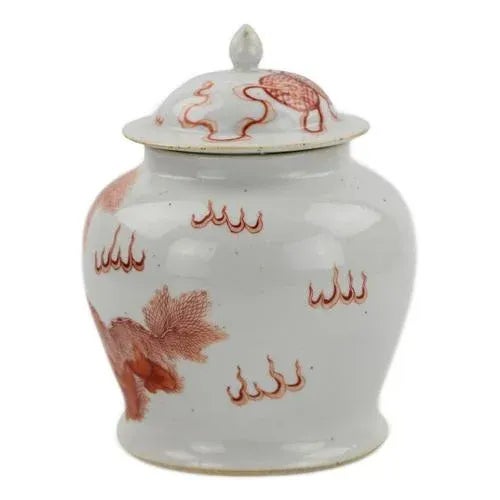 Chinese Porcelain Vase, “iron red” overglaze painting. The dog Fo is depicted, possibly Kangxi period. Height: 21 cm.