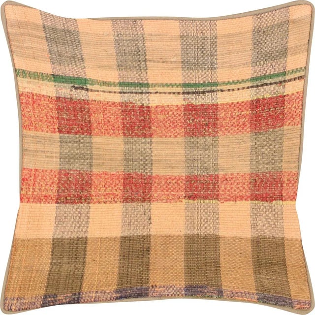1960s Turkish Rag Pillow. Sewn with fragments of vintage hand made Anatolian cotton & linen kilims. Fiber fill. 523007