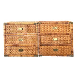 Vintage Woven Rattan Chest of Drawers - Set of 2 For Sale