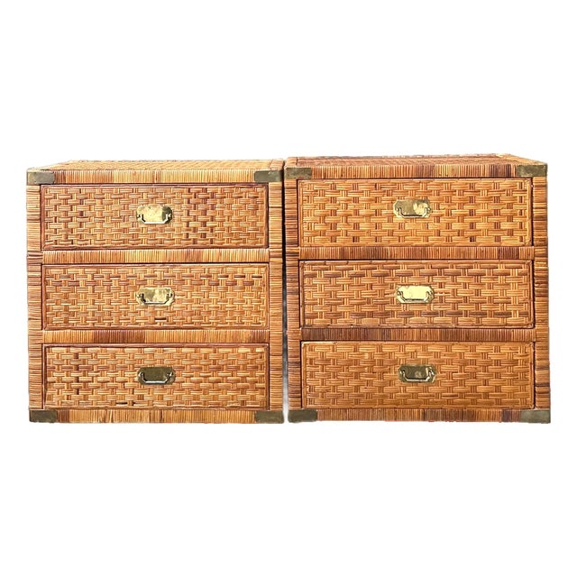 Vintage Woven Rattan Chest of Drawers - Set of 2 For Sale