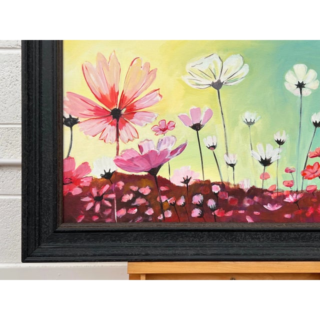 Colourful Design Study of Wild Pink & White Flowers on a Yellow & Turquoise Background, 2023 For Sale - Image 6 of 12