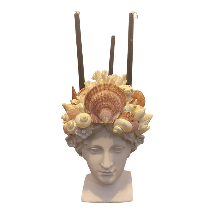 Shell-Encrusted Bust in Farrow & Ball “Calluna” | Chairish