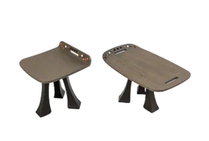 Pok Collection Hand Carved Solid Oak Side Table and Stool Set with Marble Gems by Soshiro, 2019, Set of 2