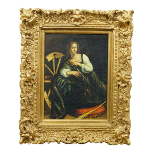 Late 20th Century Saint Catherine of Alexandria Portrait Oil Painting After Caravaggio 24"