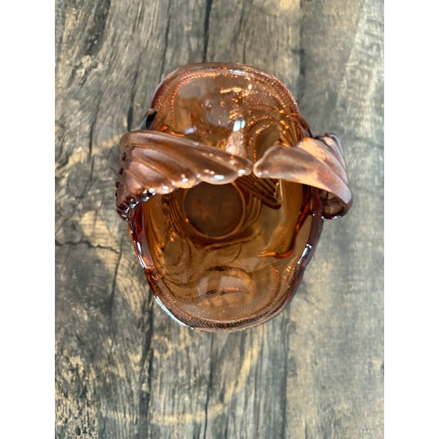 Art Deco Vintage Tiara Indiana Glass "Empress Bird of Paradise" Peach/Amber Glass Basket For Sale - Image 3 of 5
