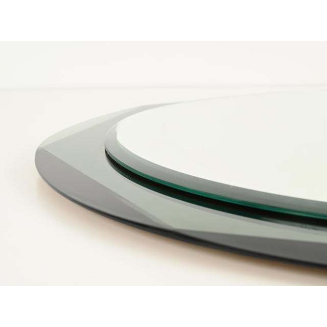 Gold Round Green Double Beveled Mirror attributed to Antonio Lupi for Cristal Luxor, Italy, 1960s For Sale - Image 8 of 13