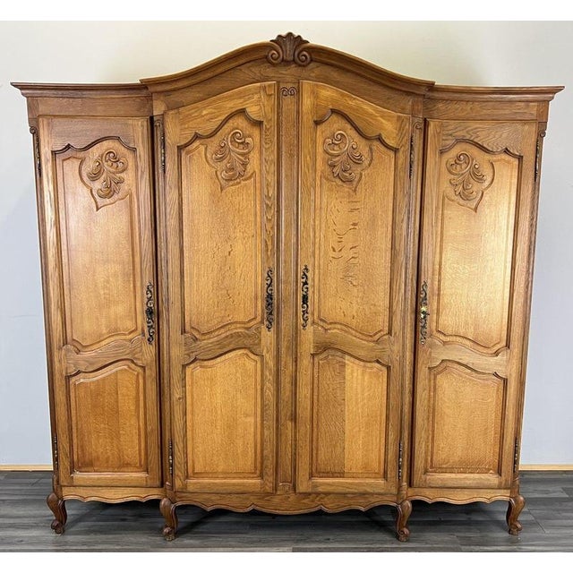 Vintage French Louis XVI Style Oak 4-Door Armoire For Sale - Image 11 of 11