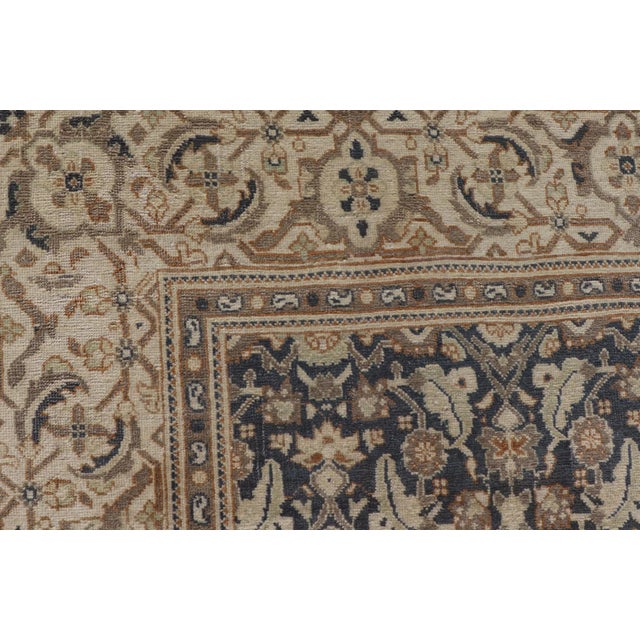 Modern Tabriz Design With Sub-Geometric Herati Design on a Blue Background For Sale - Image 9 of 12