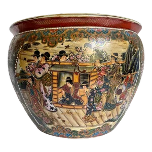 Vintage Japanese Asian Satsuma Fishbowl Vase Pot