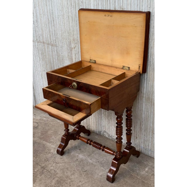 Antique Victorian C1880 Inlaid Burl Walnut Amboyna Work Side Sewing Table Box For Sale - Image 10 of 13